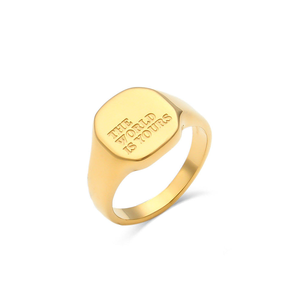 Wholesale Titanium steel gold English letter ring
